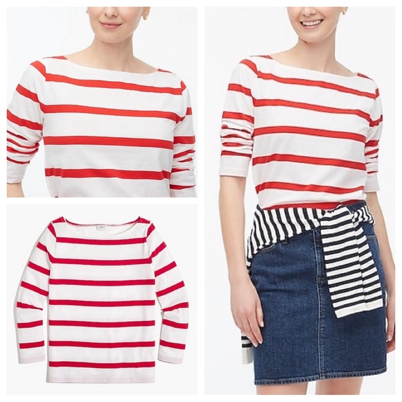 J. Crew Factory Tops - Women’s J.Crew Factory Red White Stripe Boat Neck 3/4 Sleeve Blouse Casual Sz XL